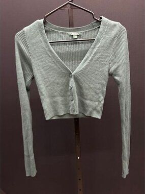 Wild Fable Green Ribbed Cropped Cardigan Sweater
